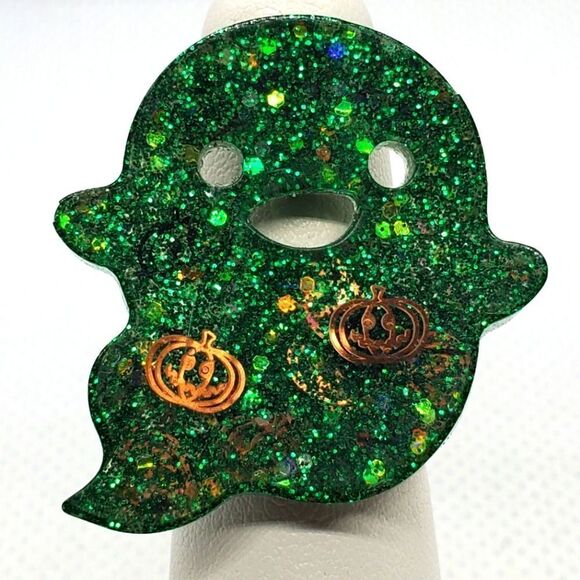 Halloween Green Sparkly Ghost Adjustable Ring - Picture 1 of 5
